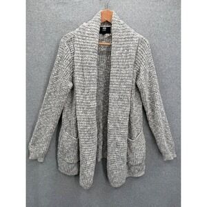 Line the Label Cardigan Women XS Grey Marled Knit Cotton Linen Open Front Pocket